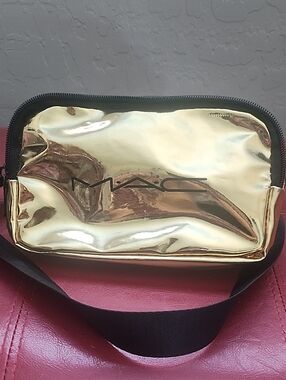MAC Gold Metallic Cosmetic Pouch with Black Trim